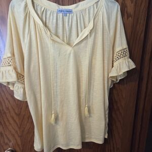 Absolutely Famous Light Yellow Blouse with Crochet Details